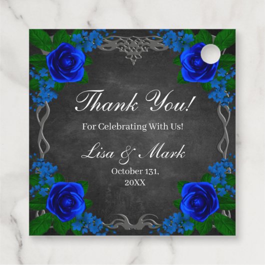 Royal Blue Roos Chalk Board Fall Wedding Bedankjes Labels (Achterkant)