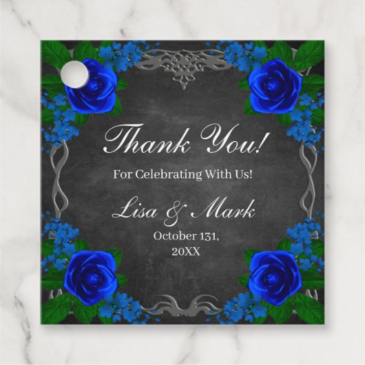 Royal Blue Roos Chalk Board Fall Wedding Bedankjes Labels (Voorkant)