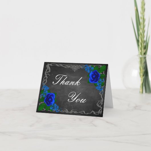 Royal Blue Roos Chalk Board Fall Wedding Bedankkaart (Voorkant)
