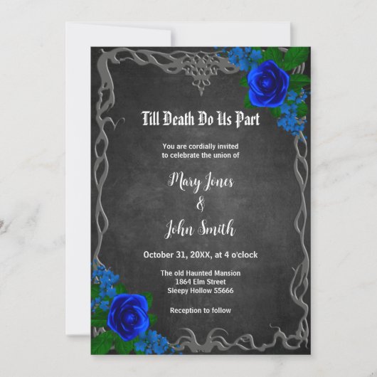 Royal Blue Roos Chalk Board Fall Wedding Kaart (Voorkant)
