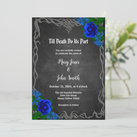 Royal Blue Roos Chalk Board Fall Wedding Kaart (Staand voorkant)