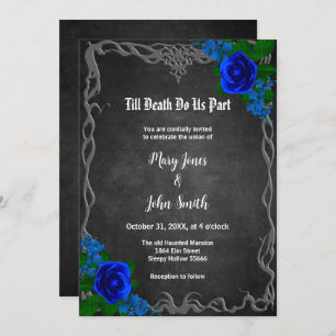 Royal Blue Roos Chalk Board Fall Wedding Kaart