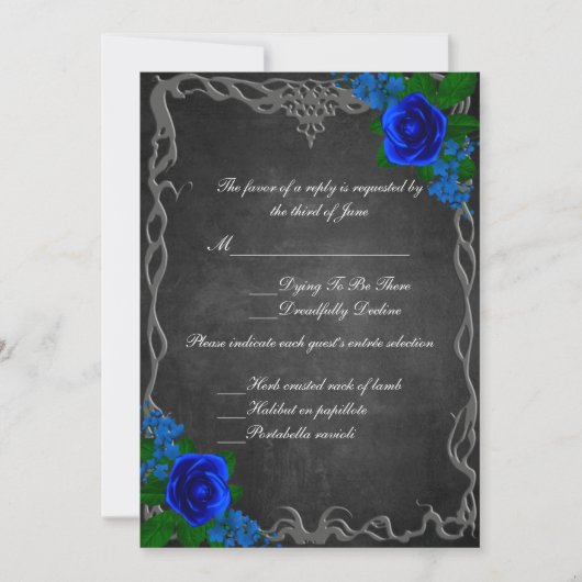 Royal Blue Roos Chalk Board Fall Wedding Response Kaart (Voorkant)