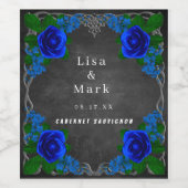Royal Blue Roos Chalk Board Fall Wedding Wijn Etiket (Enkel label)