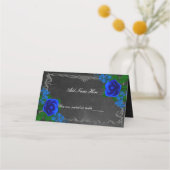 Royal Blue Roos Chalk Board Fall Wedingstabel Plaatskaartje (Voorkant)