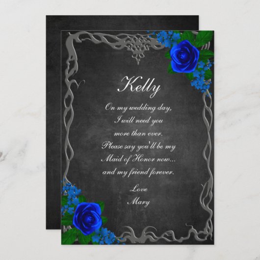 Royal Blue Roos Chalk Board Herfst Maid of Honor Kaart (Voorkant / Achterkant)