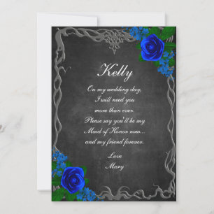 Royal Blue Roos Chalk Board Herfst Maid of Honor Kaart