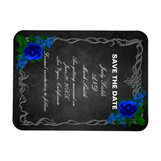 Royal Blue Roos Chalk Board Weddenschap Save the D Magneet (Horizontaal)