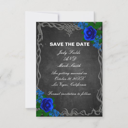 Royal Blue Roos Chalk Board Weddenschap Save the D Save The Date (Voorkant)