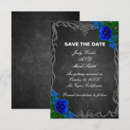 Royal Blue Roos Chalk Board Weddenschap Save the D Save The Date