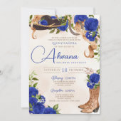 Royal Blue Roos  Charro Western Quinceanera Kaart (Voorkant)
