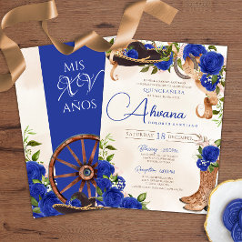 Royal Blue Roos Charro Western Quinceanera Kaart