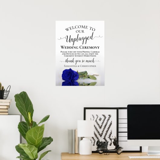 Royal Blue Roos Chic Unplugged Wedding Ceremony Poster (Thuiskantoor)