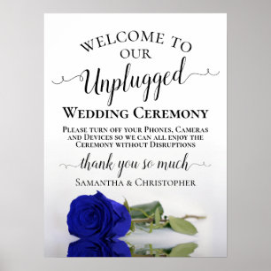 Royal Blue Roos Chic Unplugged Wedding Ceremony Poster