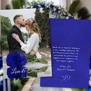 Royal Blue Roos Elegante bruiloft foto overlay Bedankkaart