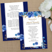 Royal Blue Roos en Elegant Gold Leaf Quinceanera Programmakaart