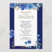 Royal Blue Roos en Elegant Gold Leaf Quinceanera Programmakaart (Voorkant)