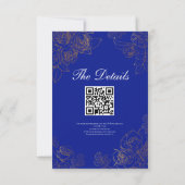 Royal Blue Roos Fancy Gold Lace QR Code Wedding Kaart (Achterkant)