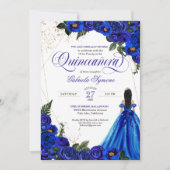 Royal Blue Roos & Gold Elegant Photo Quinceañera Kaart (Voorkant)