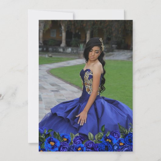 Royal Blue Roos & Gold Elegant Photo Quinceañera Kaart (Achterkant)