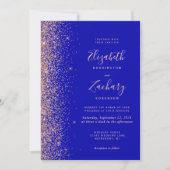 Royal Blue Roos Gold Glitter Edge Wedding Kaart (Voorkant)