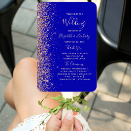 Royal Blue Roos Gold Glitter Edge Wedding Program Handwaaier