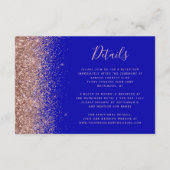Royal Blue Roos Gold Glitter Wedding Details Informatiekaartje (Voorkant)