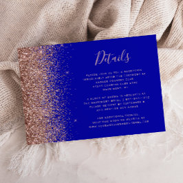 Royal Blue Roos Gold Glitter Wedding Details Informatiekaartje