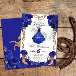Royal Blue Roos laarzen Charro Vestidos Quinceañer Kaart