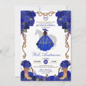 Royal Blue Roos laarzen Charro Vestidos Quinceañer Kaart (Voorkant)