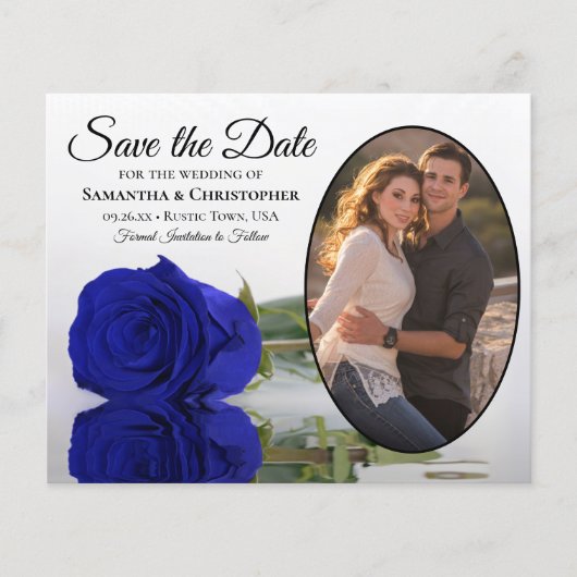 Royal Blue Roos Photo Save the Date BUDGET Flyer (Voorkant)