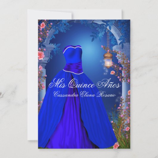Royal Blue Roos Quinceanera Kaart (Voorkant)