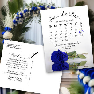 Royal Blue Roos Wedding Calendar Save the Date Aankondigingskaart