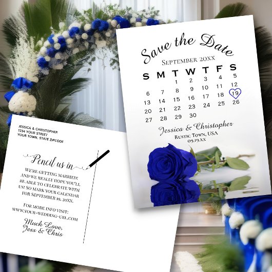 Royal Blue Roos Wedding Calendar Save the Date Aankondigingskaart