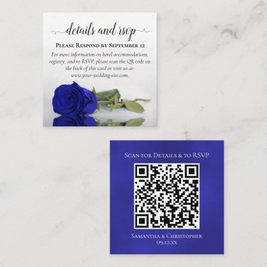 Royal Blue Roos Wedding Details & RSVP QR-code Informatiekaartje (Voorkant / Achterkant)