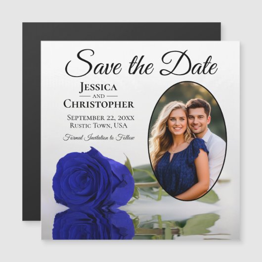Royal Blue Roos Wedding Save the Date Photo Magnet (Voorkant / Achterkant)