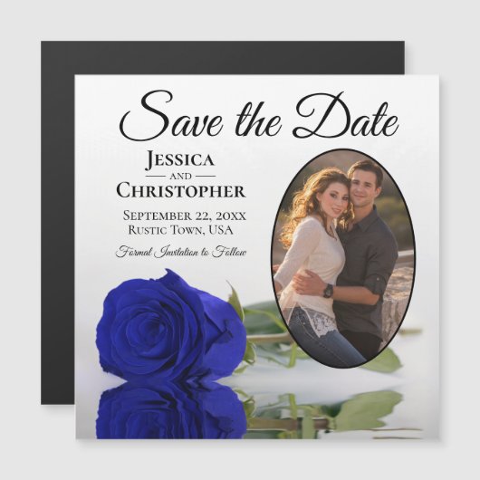 Royal Blue Roos Wedding Save the Date Photo Magnet (Voorkant / Achterkant)