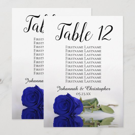 Royal Blue Roos Wedding Table Seating Chart Large (Voorkant / Achterkant)