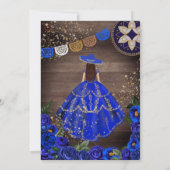 Royal Blue Roos Western Charro Rustic Quinceanera Kaart (Achterkant)