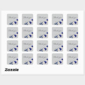 Royal Blue roos Wit Bloemen Grijs Bedankt Vierkante Sticker (Vel)