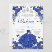 Royal Blue Roos Zilveren Prinses Quinceanera Kaart (Voorkant)