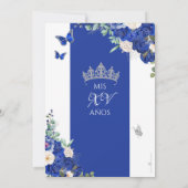 Royal Blue Roos Zilveren Prinses Quinceanera Kaart (Achterkant)