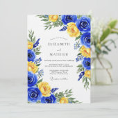 Royal Blue Rose Botanical Wedding Kaart (Staand voorkant)