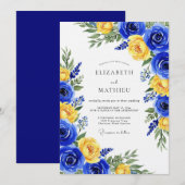 Royal Blue Rose Botanical Wedding Kaart (Voorkant / Achterkant)