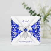 Royal Blue Rose Damask Pearl Birthday Kaart (Staand voorkant)