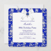 Royal Blue Rose Damask Pearl Birthday Kaart (Achterkant)