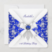 Royal Blue Rose Damask Pearl Birthday Kaart (Voorkant)