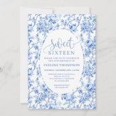 Royal Blue Roses Digital Sweet Sixteen Invitation Kaart (Voorkant)