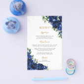Royal Blue Roses Floral Flowers Menu Sheet  (Enkel)