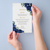 Royal Blue Roses Floral Flowers Menu Sheet  (Hand)